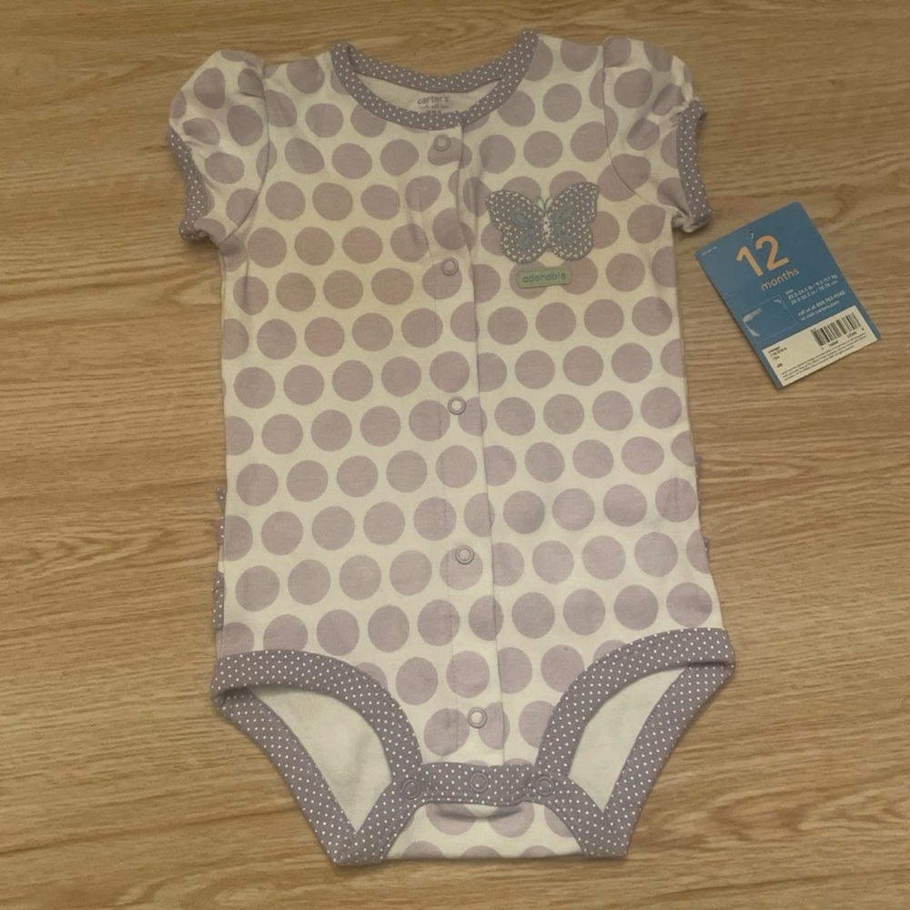 Carter’s One Piece Lavender Polka Dots One Piece Ruffles 12 Months